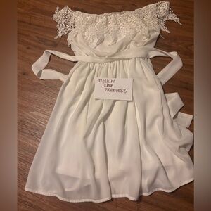 Short White Lace Tie Up Dress